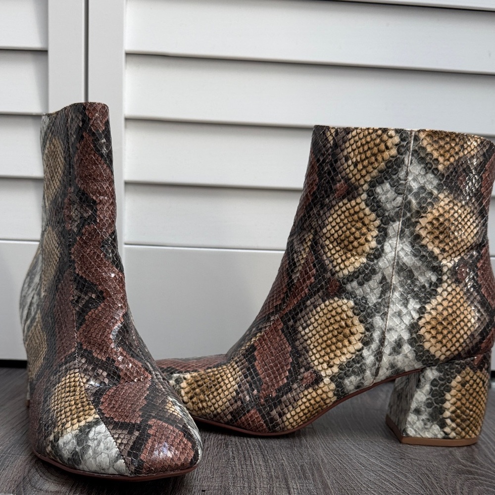 Chinese Laundry Snake-Print Ankle Boots in Brown Multi